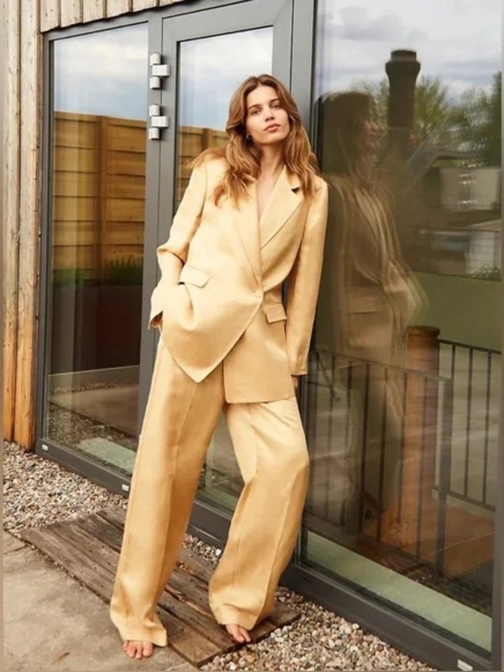 Wilfred Le Fou Tango Pant Champagne Wide-Leg Linen Pants
